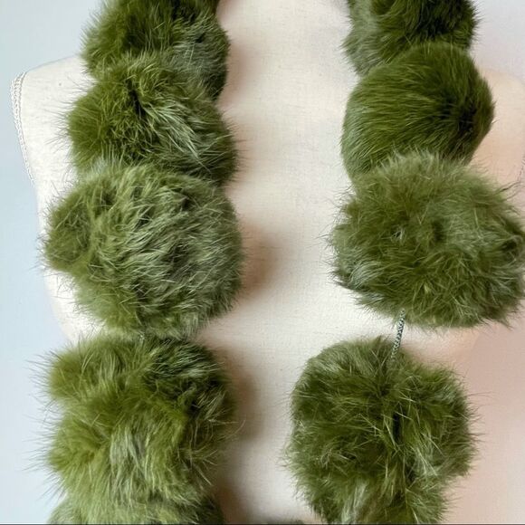 Handmade Green Faux Fur Pom Pom Scarf – Soft, Cozy, Unique Winter Fashion - Picture 5 of 6